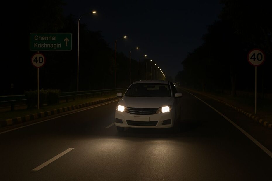 What are rules for vehicle headlights in India, using LED lights allowed?