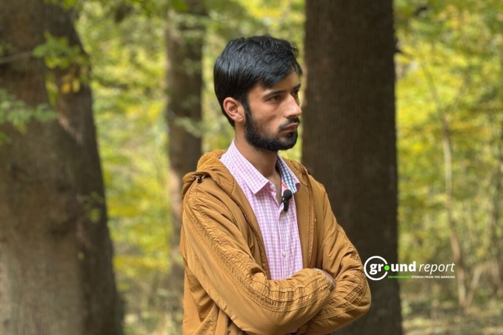 Kashif Farooq Bhat stands in the Dachigam forest.  