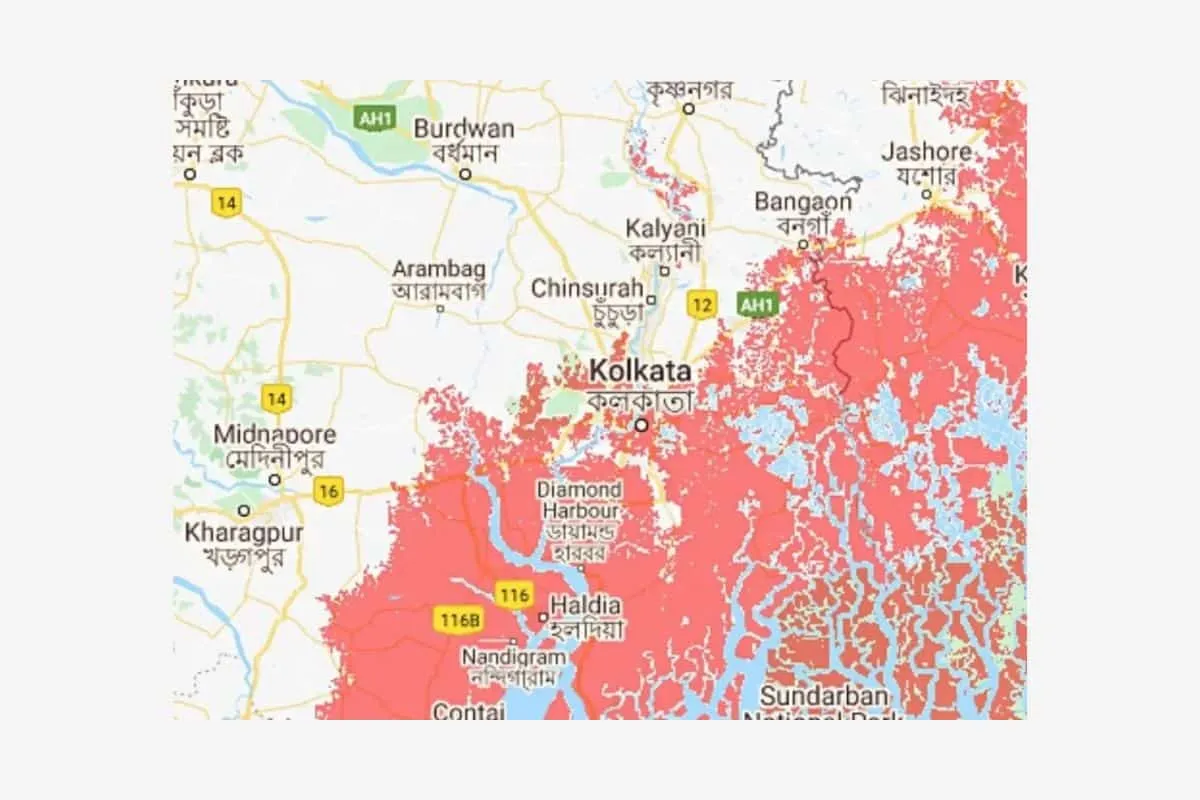 rising sea level map kolkata