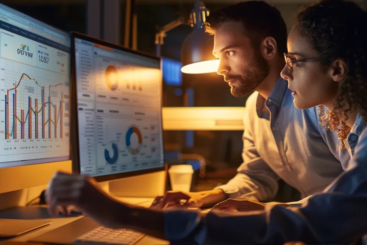 A woman shares her screen with coworkers, highlighting the results the company got with a top proposal management software