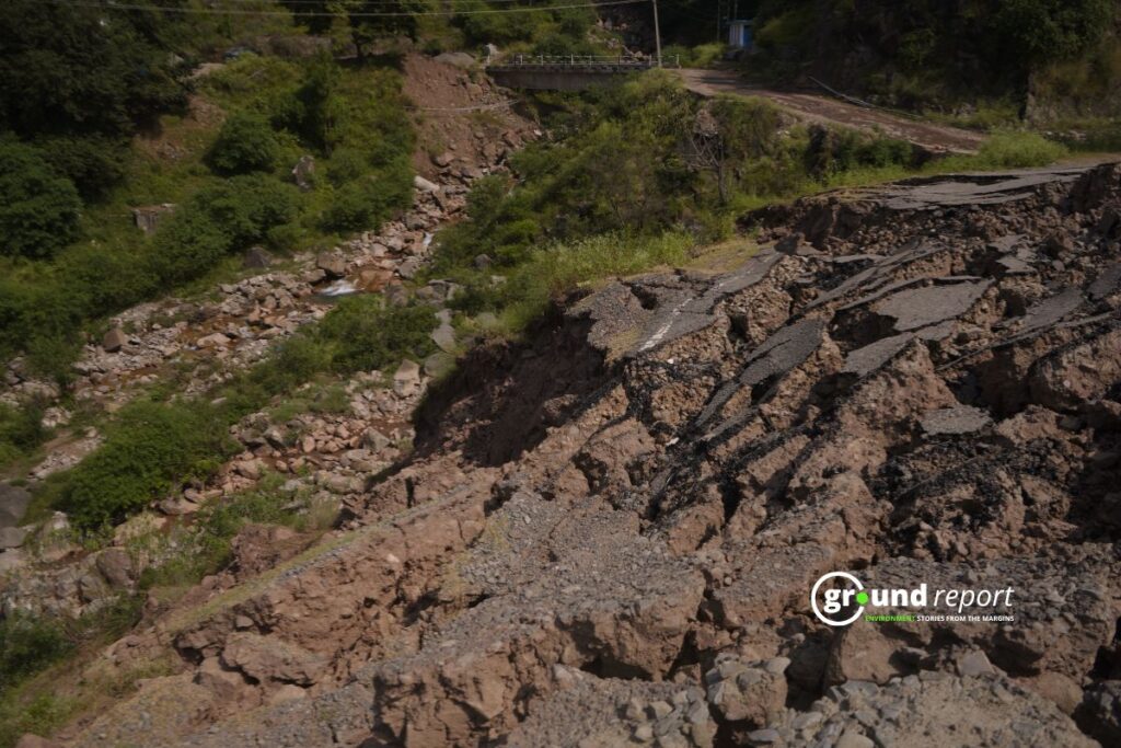Road breaks down as the land sinks rapidly in Kalaban Village.