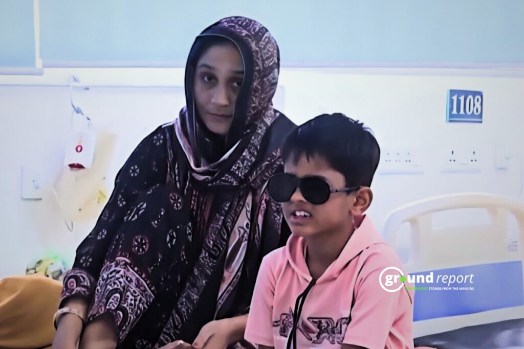 Six-year-old Alzain Khan in the eye ward of Hamidia Hospital