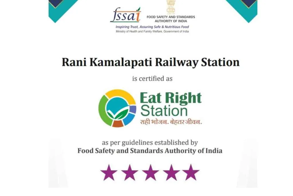 Rani Kamlapati Eat Right Station certificate by FSSAI