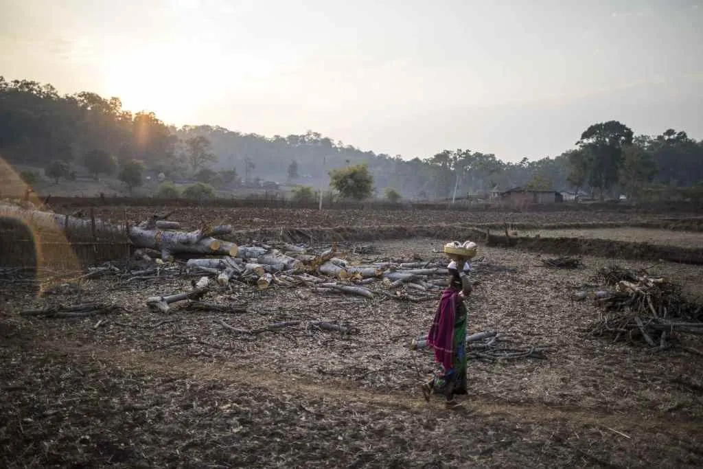 A baiga woman collects water from a stand post at Kapoti Village in Karanjiya, Dhindori, Madhya Pradesh, India, February 2019