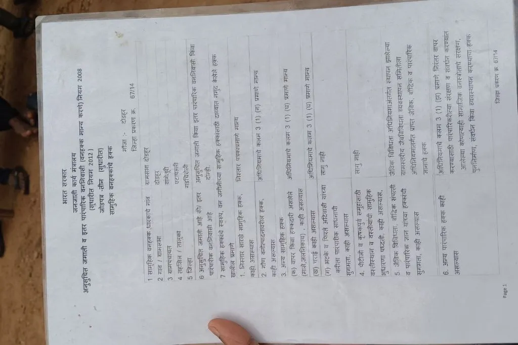 Community Forest Rights certificate, as shown by villagers of Dodhur