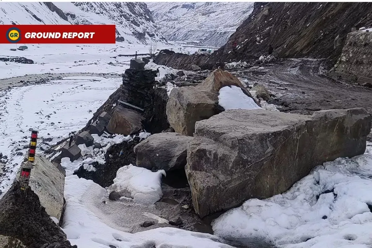 Big cracks on road near selfie point at the Atal Tunnel's North Portal