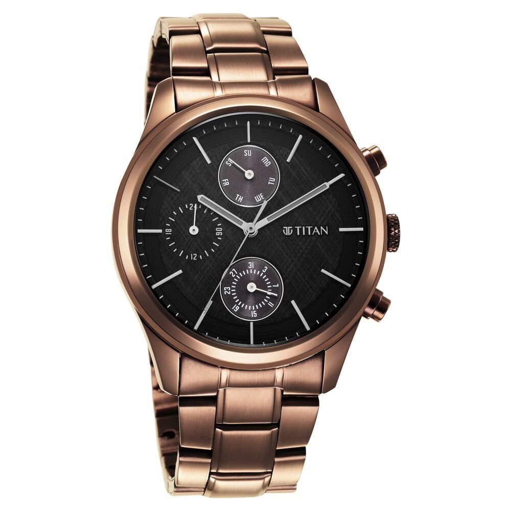 Titan Neo Splash Quartz Multifunction Black Dial Stainless Steel Strap Watch for Men - image number 1