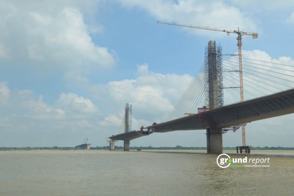 The Agwani-Sultanganj bridge as seen from the bank of the river Ganga from the side of Bhagalpur. Photo Credit: Syed Abubakr for Ground Report