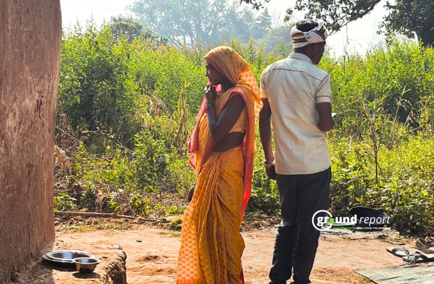 Tribal villagers from Basi Berdah village gather in protest against Adani Group's coal mining project in Dhirauli, Singrauli, with women activists participating alongside men