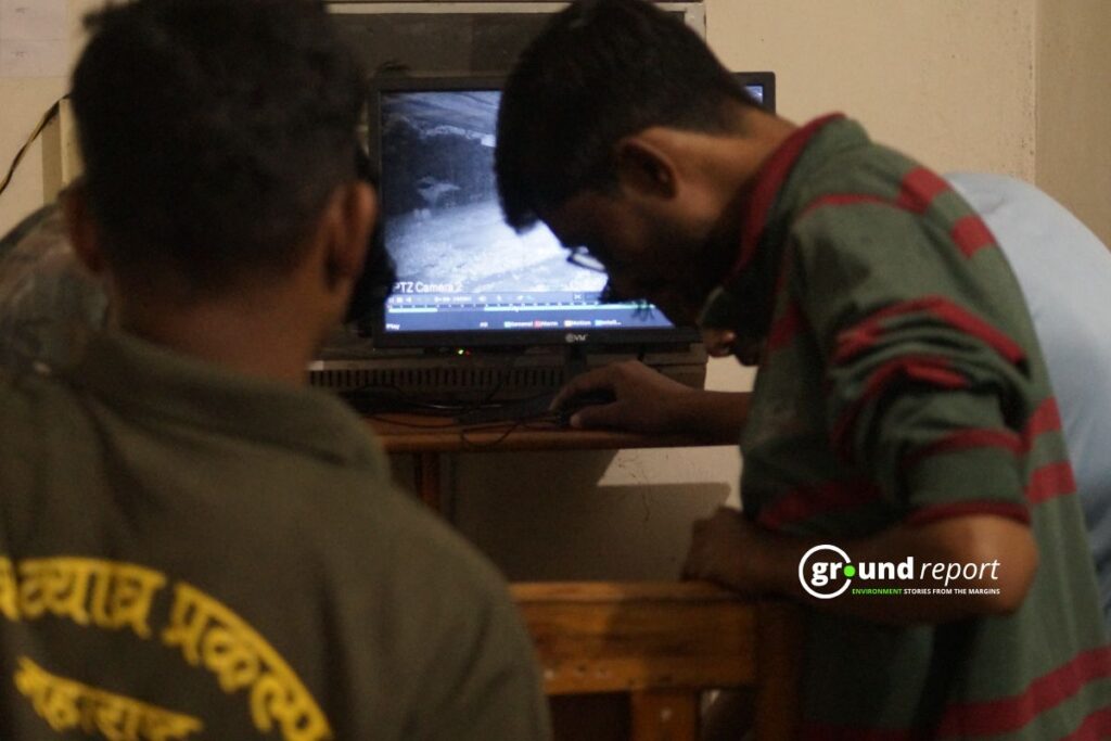 Forest staff review CCTV footage to track wildlife movement and road risks in Madhya Pradesh.