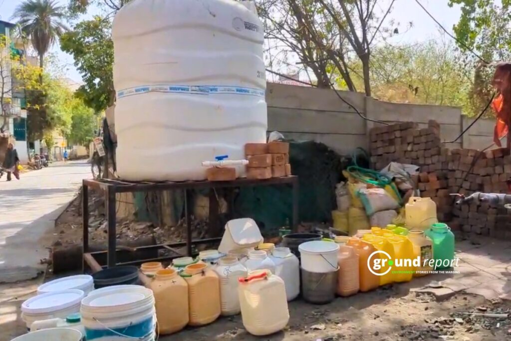 The Municipal Corporation fills the public tanks in the colonies using tankers, and then residents carry water from there to their respective homes in buckets.