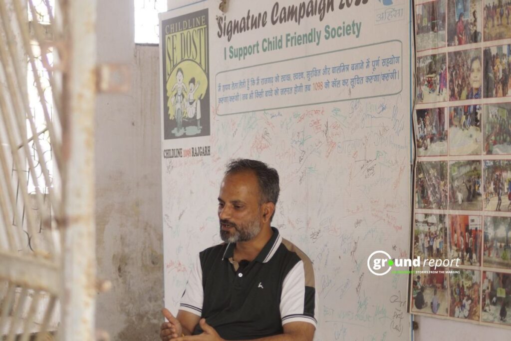 Arun Satalkar at the Government College in Rajgarh, where the office of his NGO, Ahimsa, is based.