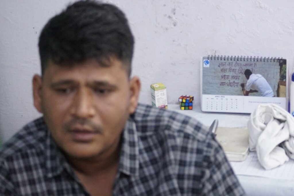 Manish Dhangi, from Ahimsa Welfare Society, sitting inside his office in Rajgarh’s city centre.