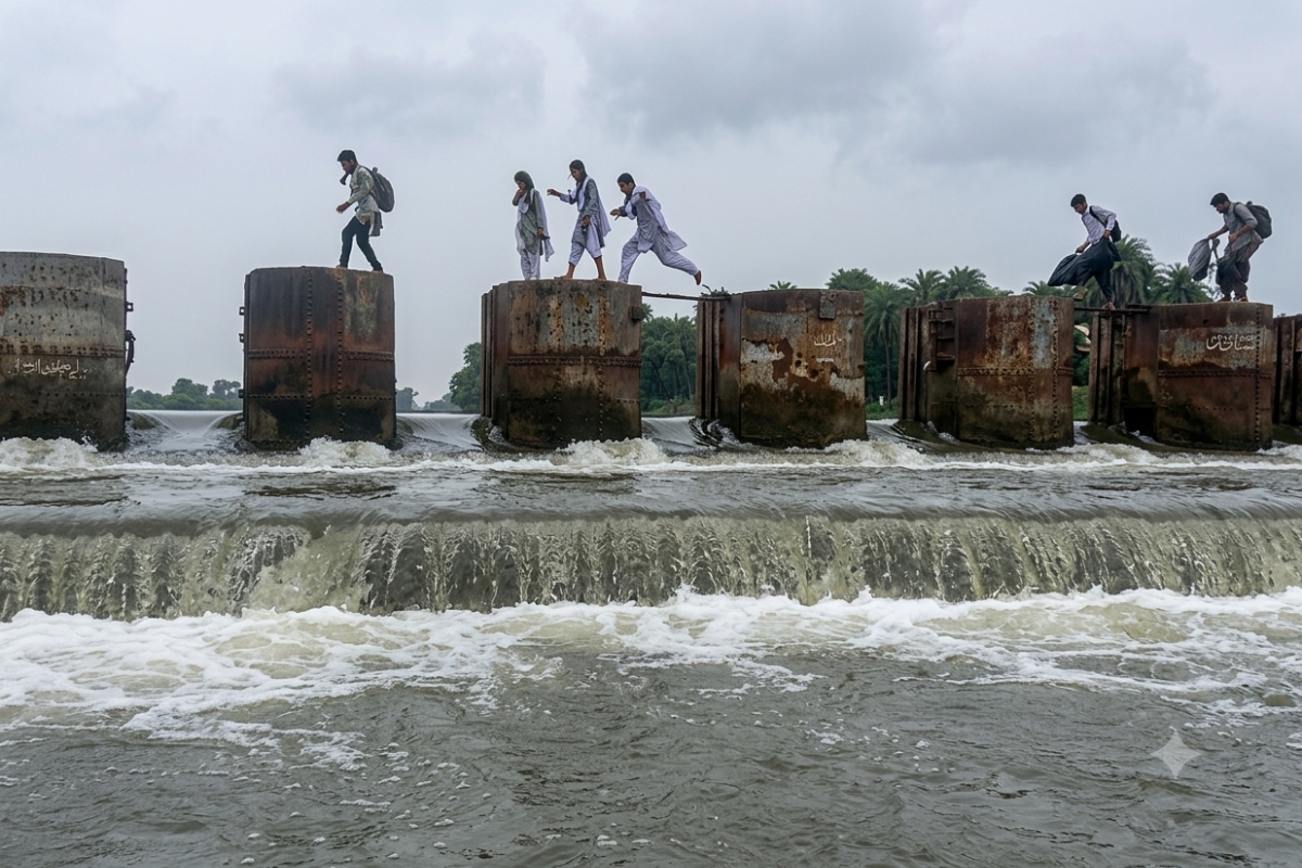 Vidisha Student Jumping over stop dam to go to school