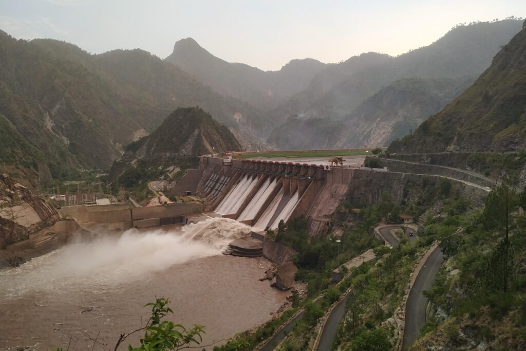 Salal Dam, Jammu and Kashmir, With Water Released Through Its Spillway.
