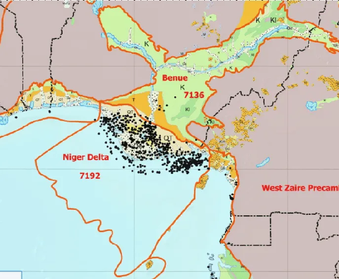 Niger Delta Basin and the Benue trough, & the oil fields in the region 