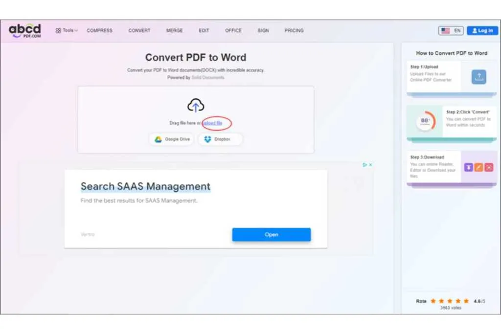 After coming to the Convert pdf to word page, click