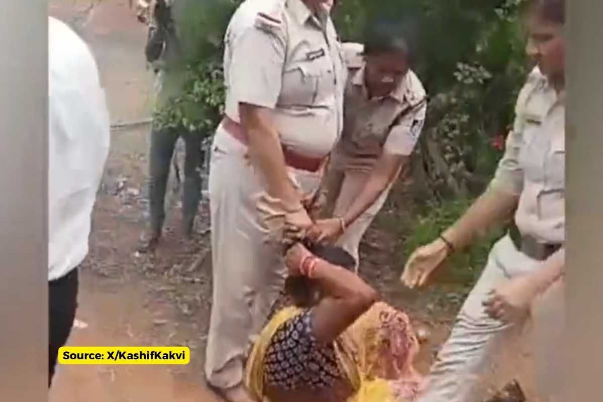कटनी: खेत में बिजली टावर लगाने का विरोध कर रही महिला को पुलिस ने बाल पकड़कर घसीटा
