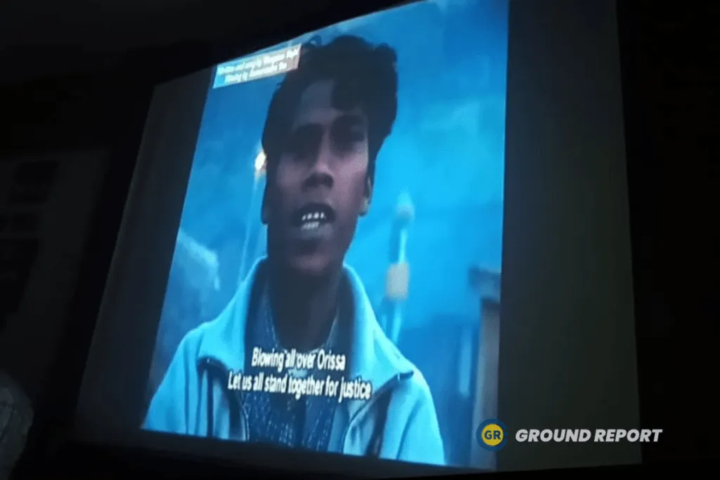 A still from an Adivasi resistance song dating back to the 1990s