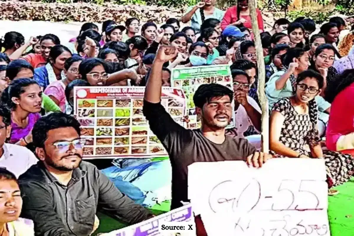 Students protest against land allocation for High Court in Hyderabad