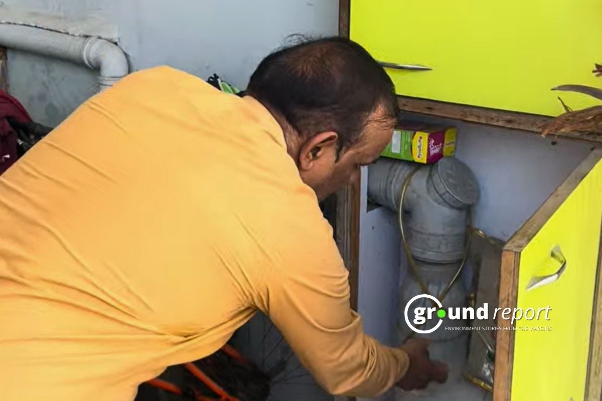 Deepkant Bagde Indore showing his Rainwater harvesting system