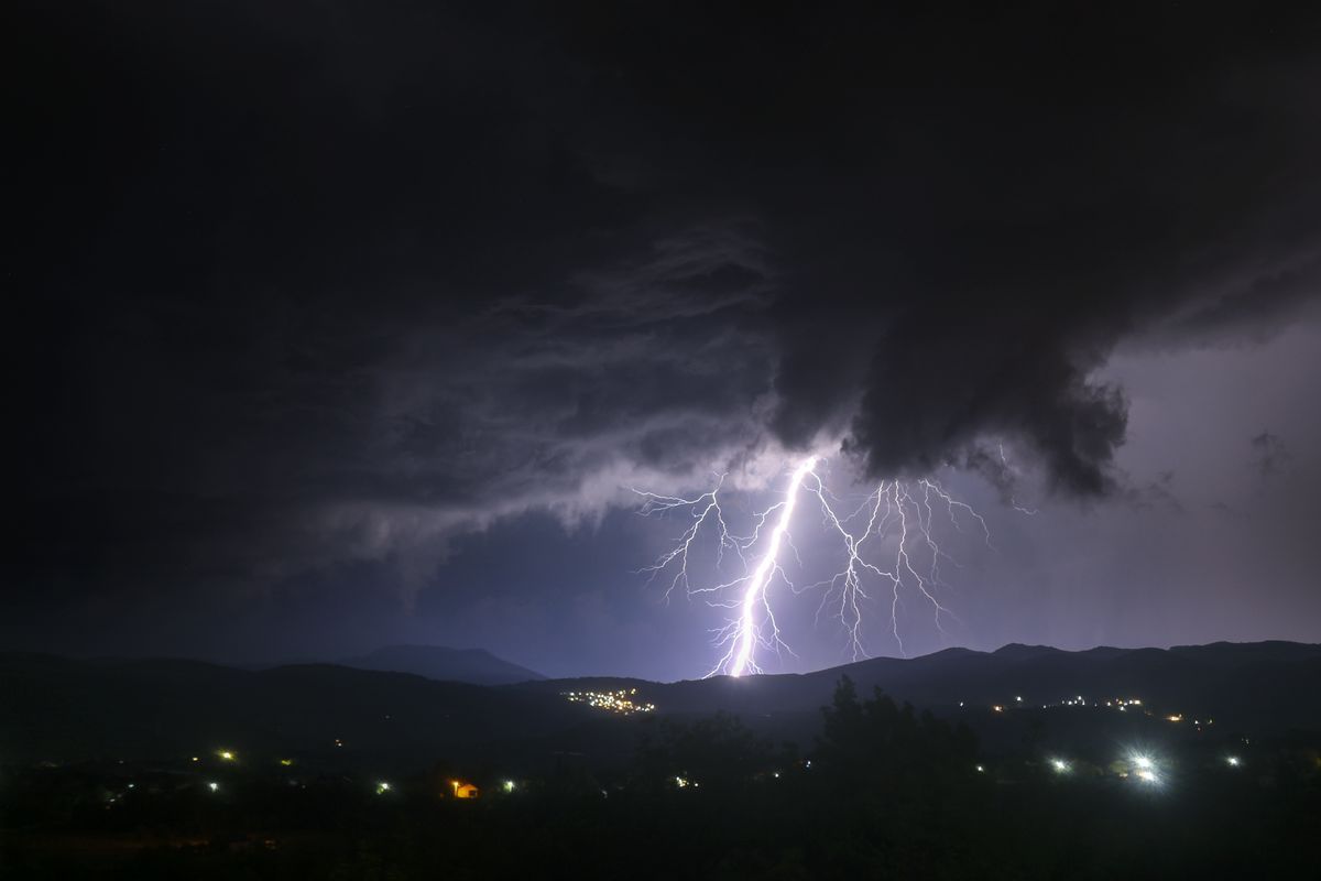 A lightning strike in rural area. Picture taken from the village of Dolno Sonje