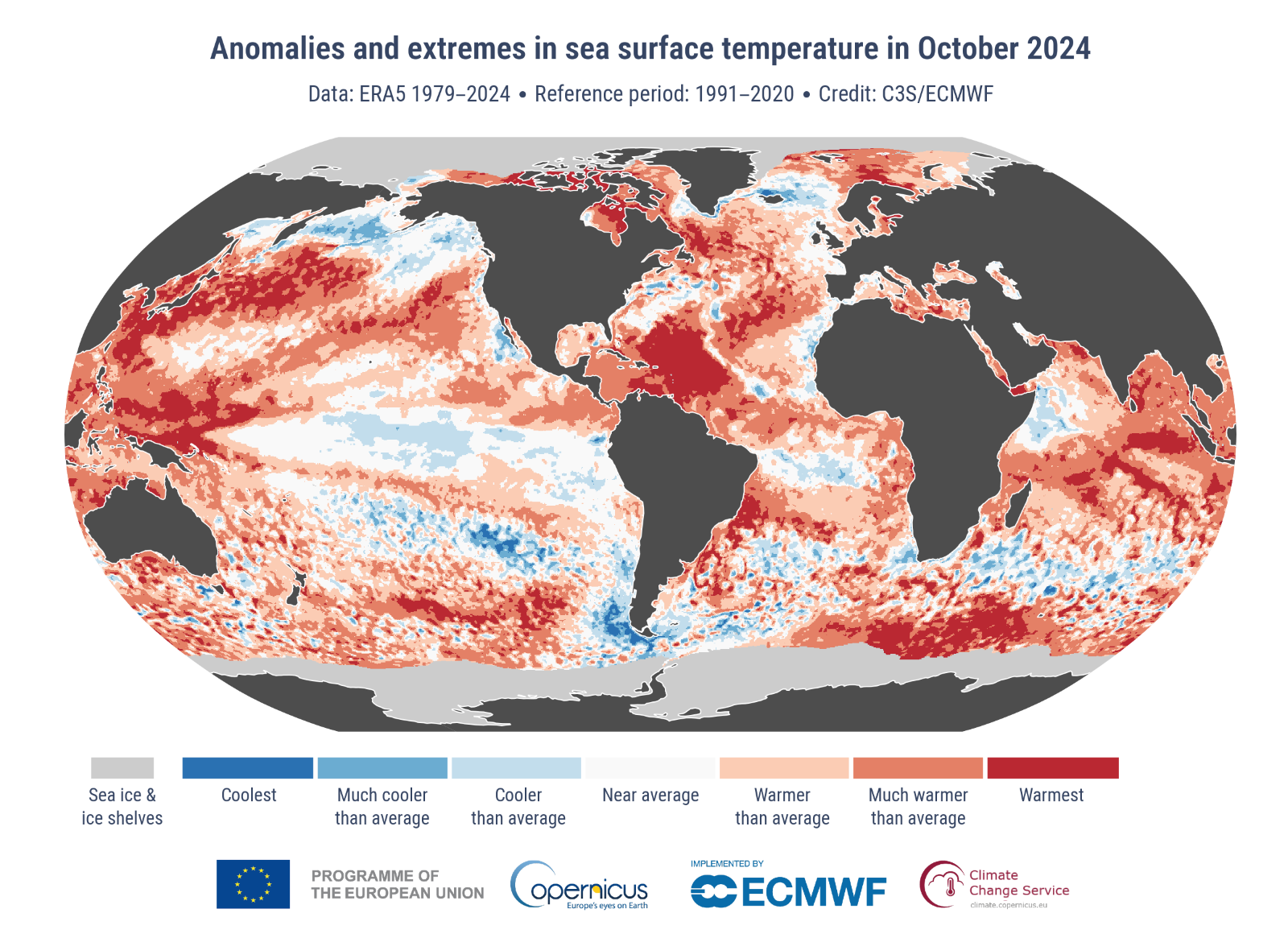 Anomalies and extremes in sea surface temperature for October