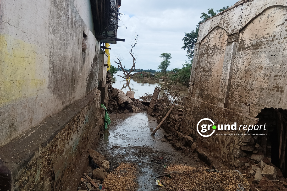 Floodwaters and debris damage homes and streets in Madhya Pradesh, showcasing the destructive power of extreme weather. Photo credit: Ground Report