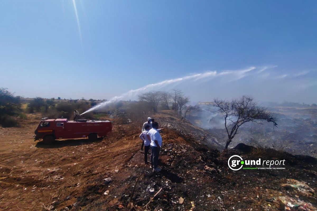 fire in trenching ground khargone