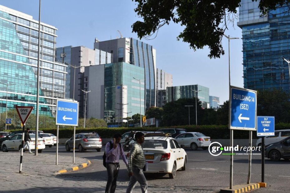 Glass and concrete towers dominate DLF Cyber City in Gurgaon.